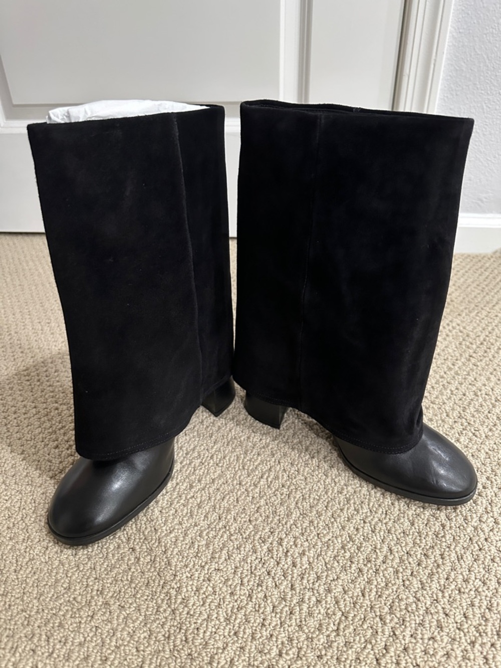 Black Suede Mid-Calf Heeled Boots